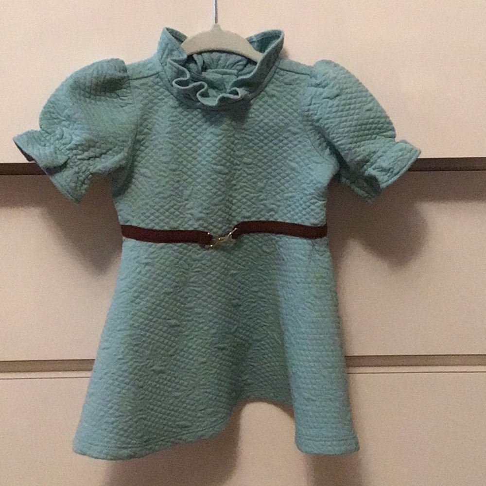 Janie and Jack Ruffle Neck Dress with Brown  Belt